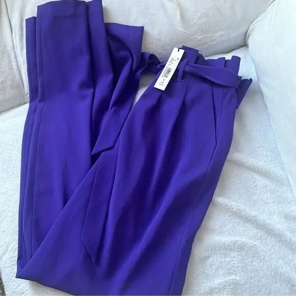 NWT Alice and Olivia Farrel Pleated Paperbag-Waist Pants